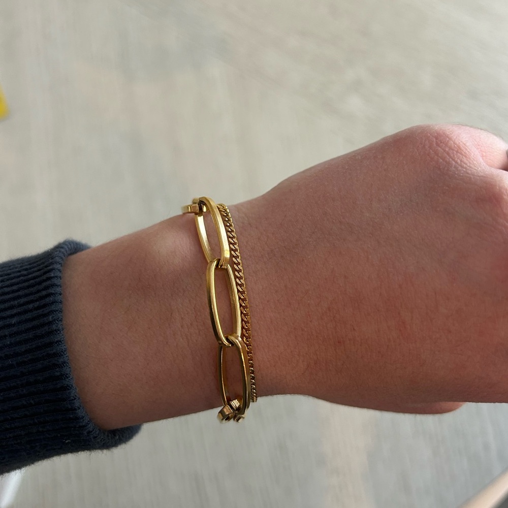 NEW IN BOX Adornia Gold-Plated Oversized Paperclip Mixed Chain Bracelet